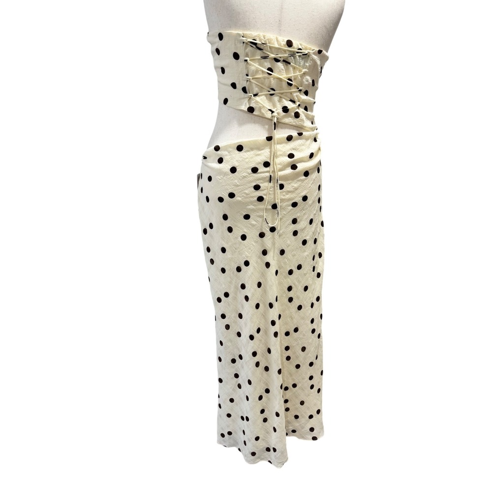 Princess Polly Polka Dot Jasira Strapless Lace Up Cut Out Maxi Ivory Brown 10 - Picture 7 of 8